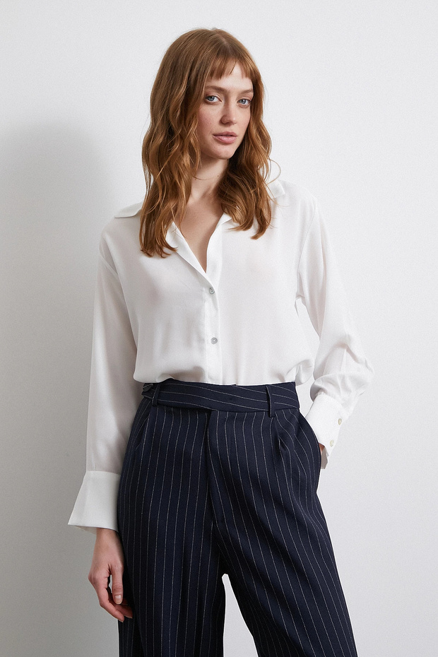 Basic Saten Gömlek Ekru - 1