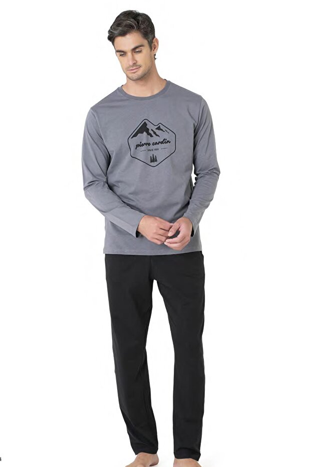 Men's 100% Cotton Pajama Set, Crew Neck, Long Sleeve Pajama Set