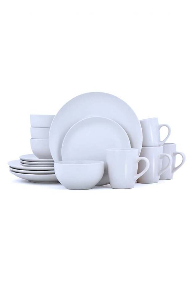 16-Piece Stoneware Dinner Set Plates, Dishes, Bowls, Mugs Serves 4 White