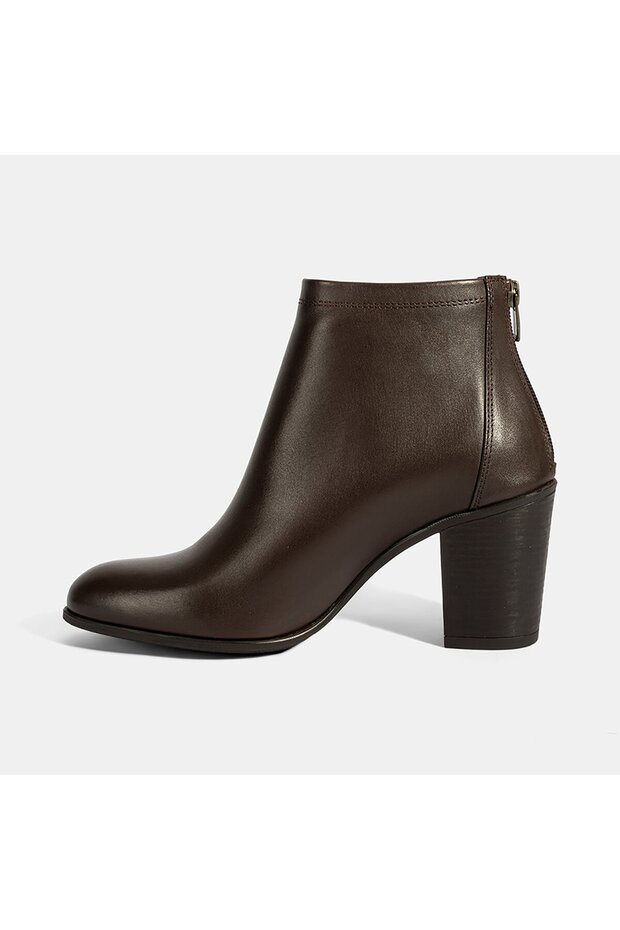 Kadın Kahve Kalın Topuklu Deri Bot - 3