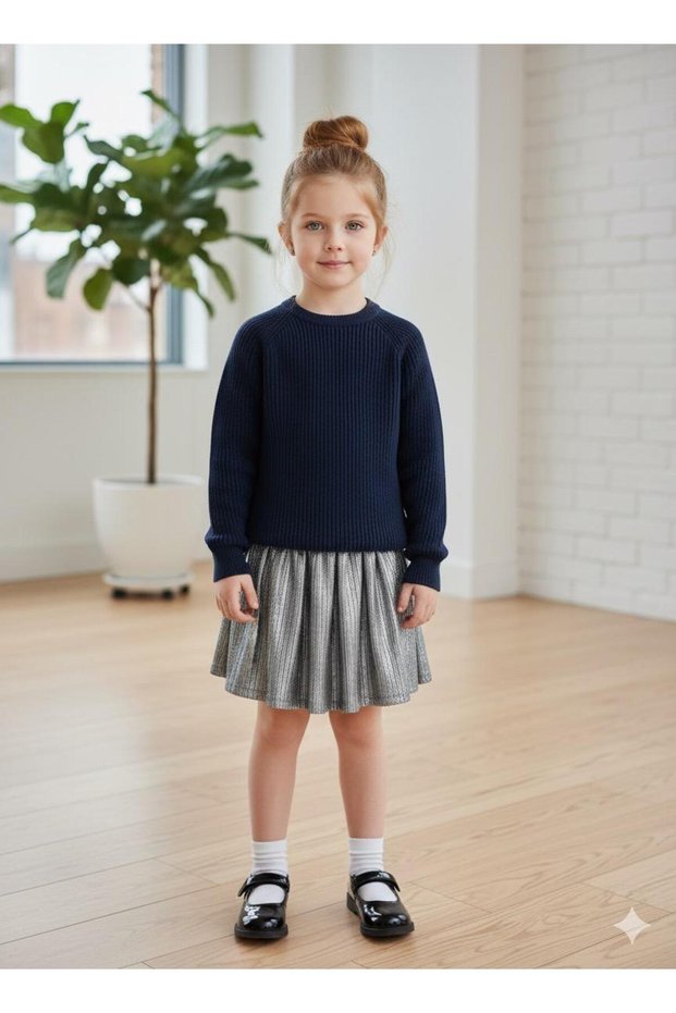 Thessaloniki Knitted Crew Neck Unisex Sweater Raglan Sleeve Stitch-Free Domestic Production School-Nursery-Daily