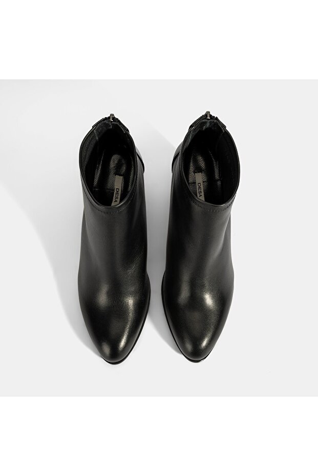 Kadın Siyah Kalın Topuklu Deri Bot - 7