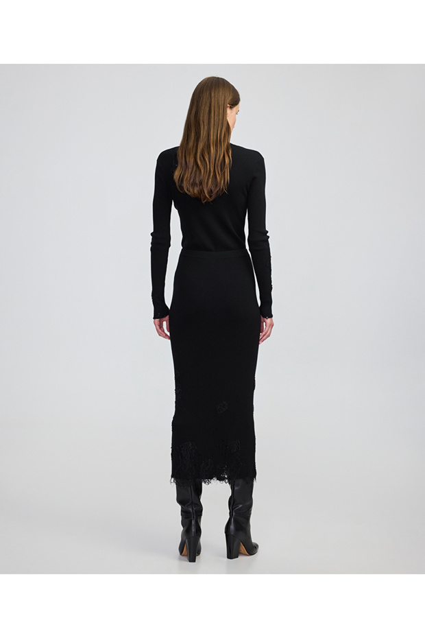 Dantel aplikeli triko etek - 5