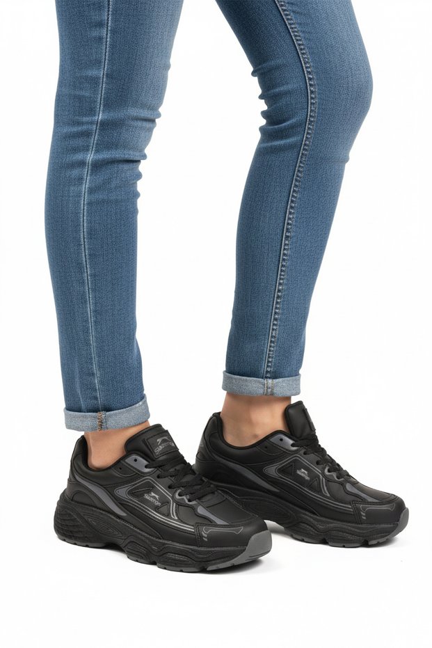 Black Lace-Up Lightweight Skin Unisex Sports Shoes Zafira g