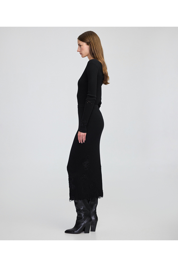 Dantel aplikeli triko etek - 3