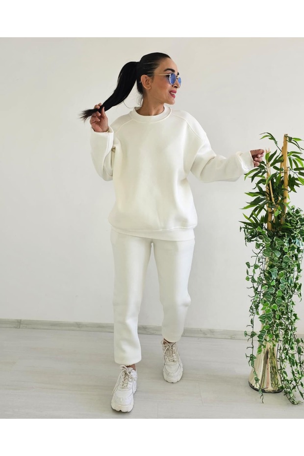 3 İp Crew Neck Ribbed Tracksuit Set