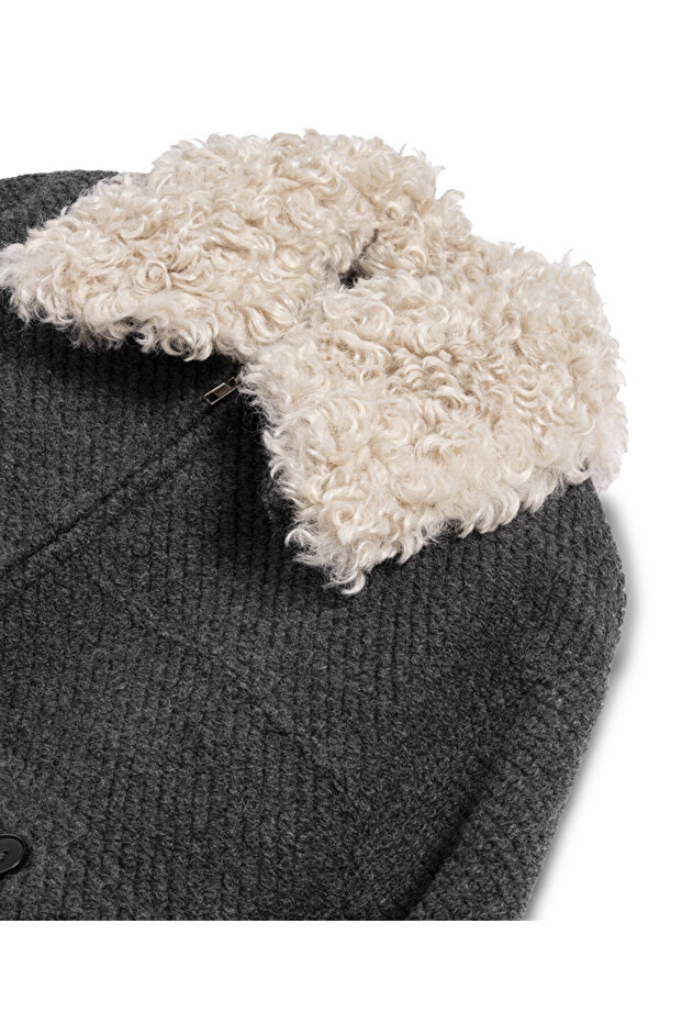 معطف صوف بياقة قابلة للفصل - 4