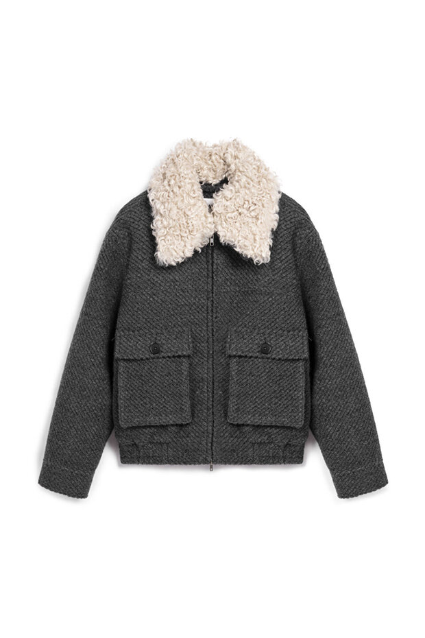 معطف صوف بياقة قابلة للفصل - 3