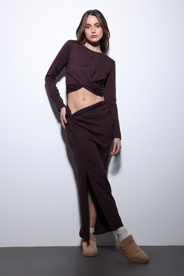 Plum Slit Detailed Women's Skirt Set