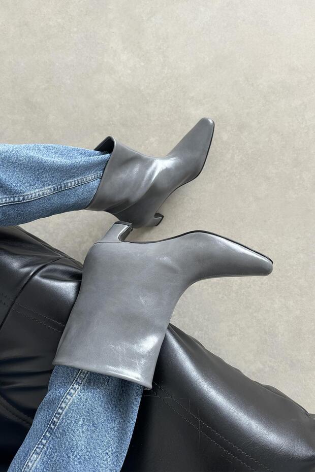 Viva Kadın Kırışık Deri Bot Gri - 1