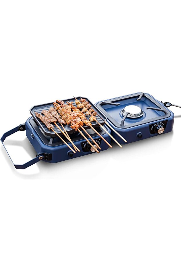2-Burner Propane Camping Stove, 16,000 BTU Foldable with Grill & Piezo Ignition