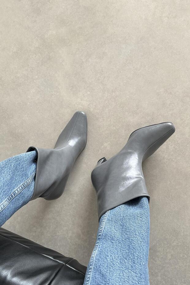 Viva Kadın Kırışık Deri Bot Gri - 2