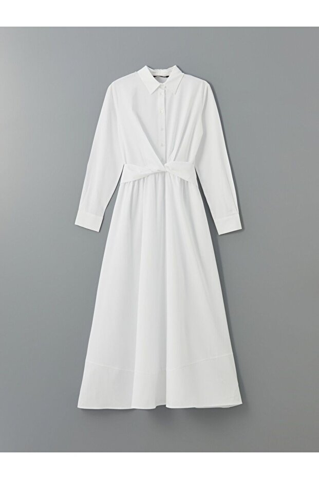 LCW Modest Gömlek Yaka Poplin Elbise - 5
