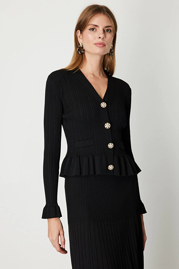 V-Neck Ornamental Buttoned Knitwear Cardigan