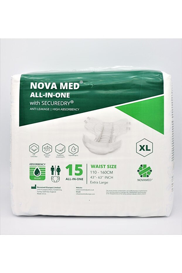 Nova med All in Ones Incontinence Pads, Incontinence Slips, Adult Nappies - 15 per Pack (XL)