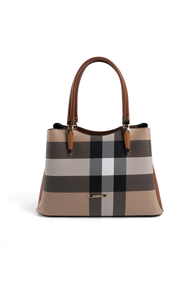 حقيبة يد نسائية بيج - تان منقوشة SP1205