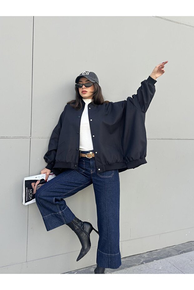 Oversized lined bember jacket black - 8