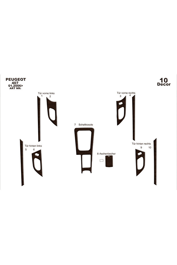 Peugeot 407 Doors Console-Torpedo Covering 2005-2010 10 Pieces