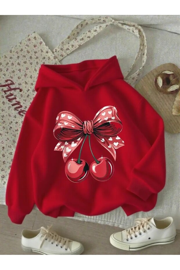 Cherry & Bow Printed Hooded Sweatshirt