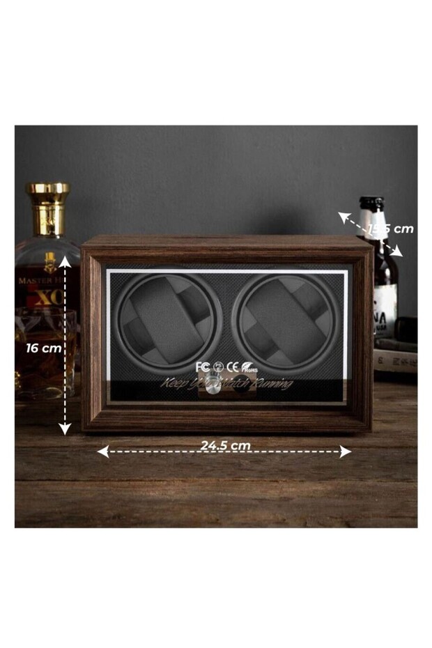 Automatic watch winder, 2 compartments, LED lights, 5 modes, 4 rotation programs, wood finish - 8