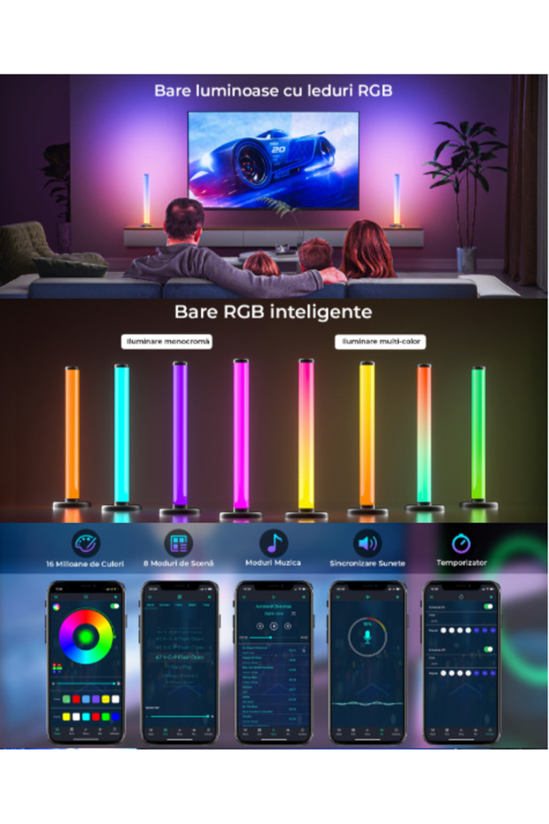 Smart Light Bars with 360° RGB LEDs, ambient light, Remote Control, Bluetooth, Light Shows - 2