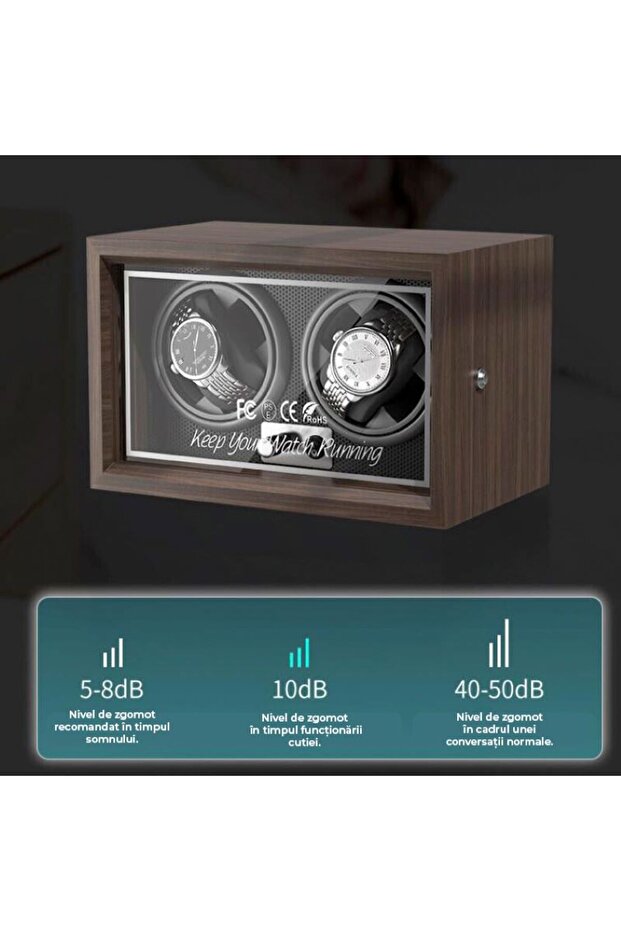 Automatic watch winder, 2 compartments, LED lights, 5 modes, 4 rotation programs, wood finish - 2