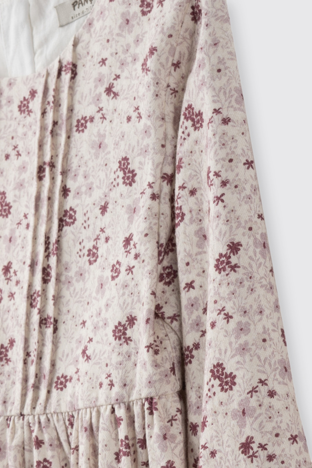 Kız Çocuk Çiçek Desenli Ekru Elbise - 3