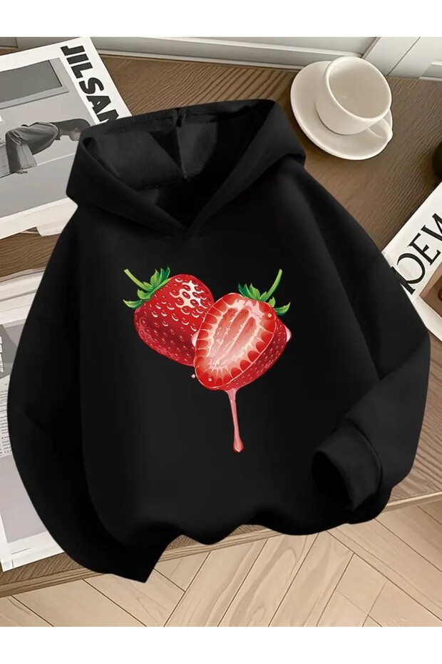 Strawberry Pattern Hooded Sweatshirt