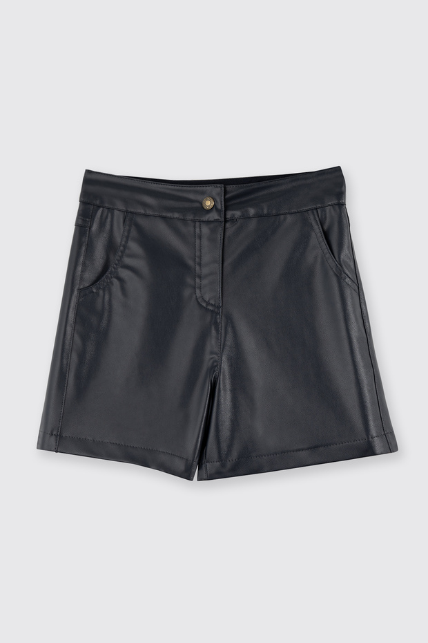 Kız Çocuk Deri Lacivert Şort - 1