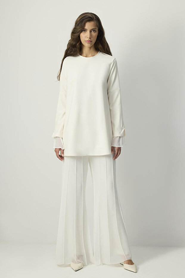 Crepe Tunic with Chiffon Cuffs