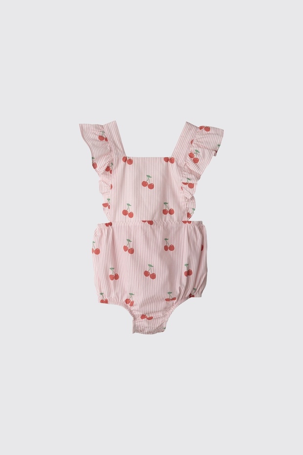 Newborn Cherry Printed Pink Jumpsuit