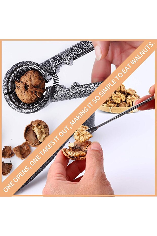 Non-slip handle Pecan Nut Cracker and 2 Picks Walnut Tool Opener - 7