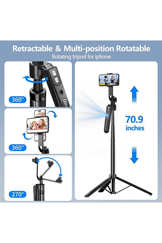 Auto Face Tracking Tripod 360° Rotation Stand, 70.9\" Motion Sensor Phone Tripod - 4