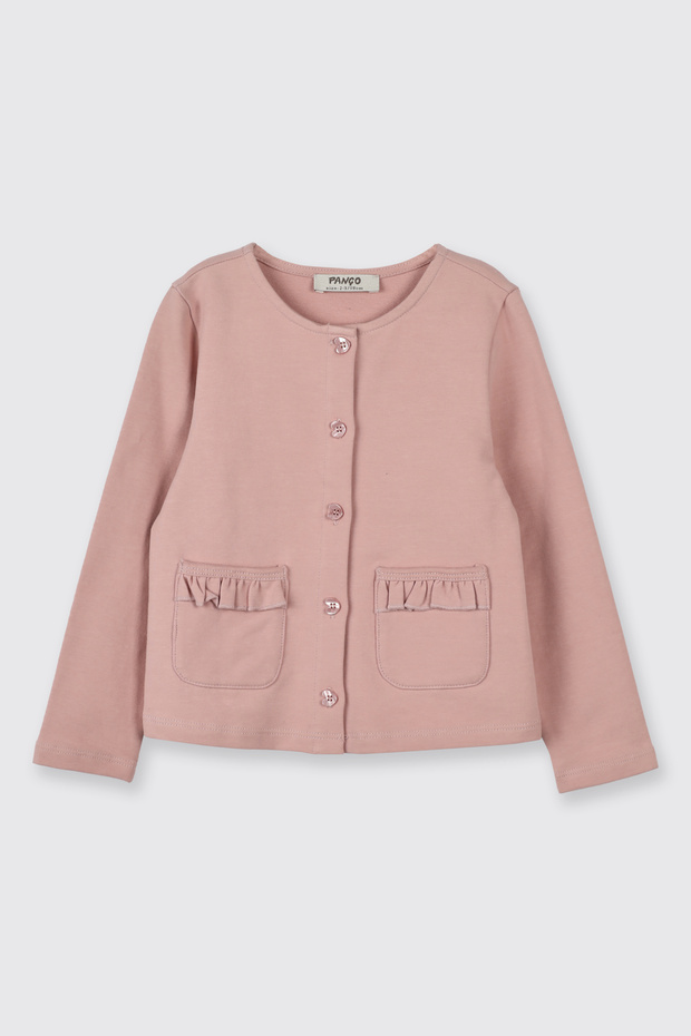 Baby Girl Pocket Detailed Buttoned Knitted Pink Cardigan