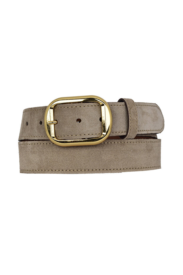 100% Genuine Leather, Gold Buckle 4 cm Suede Light Milk Brown Women's Belt; Jeans, Sports Belt=Sü.44.Açk.St.