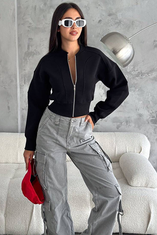 Women's Zippered Fit Cropped Sweatshirt – Sporty & Urban Style