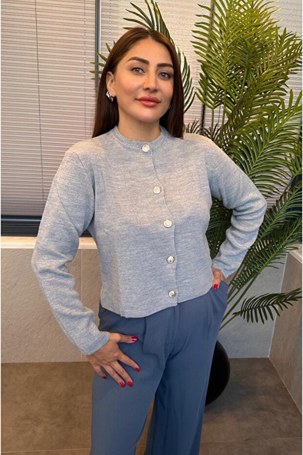 سترة بأزرار فضية رمادية - 2