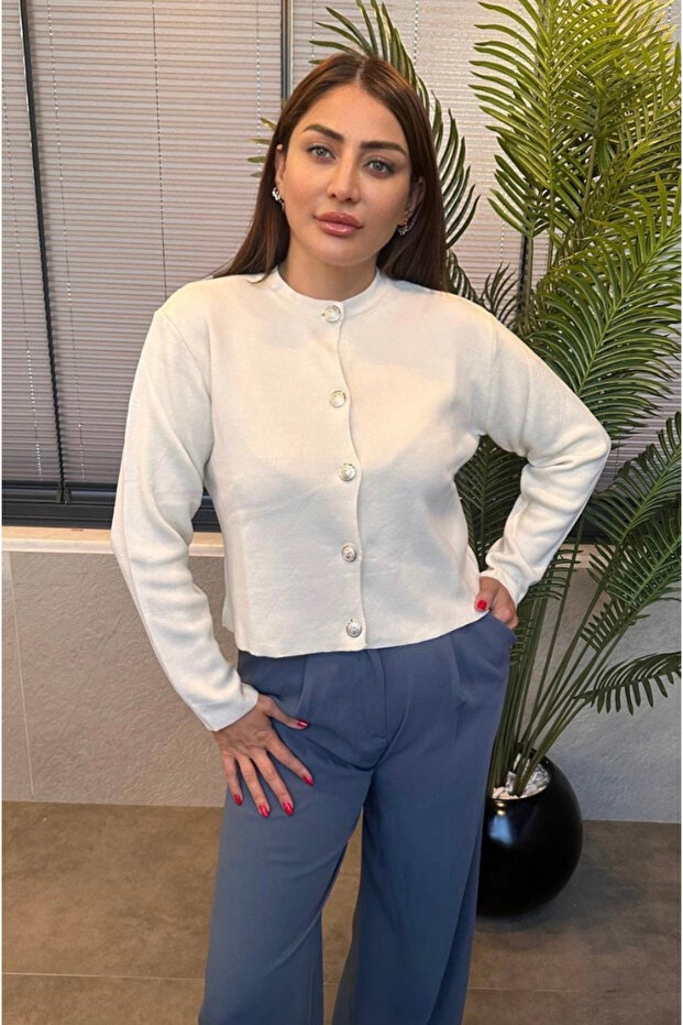 Ecru Silver Buttoned Cardigan - 2