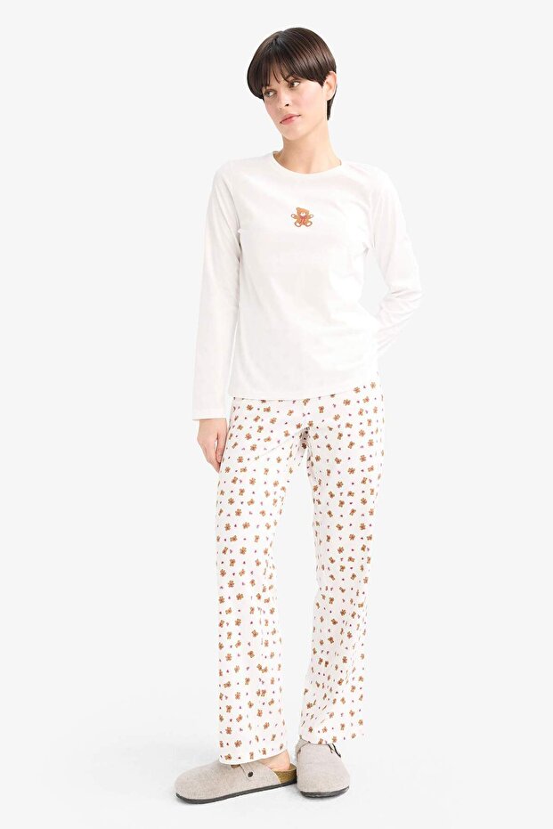 Pijama Takımı Regular Fit Baskılı Uzun Kollu Üst Desenli Uzun Alt-Fall in Love G3349AX25AU - 2