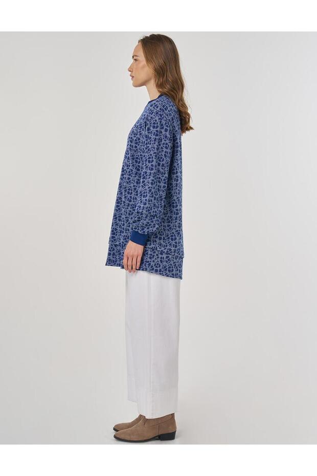 Patterned Viscose Sweatshirt Indigo - 4