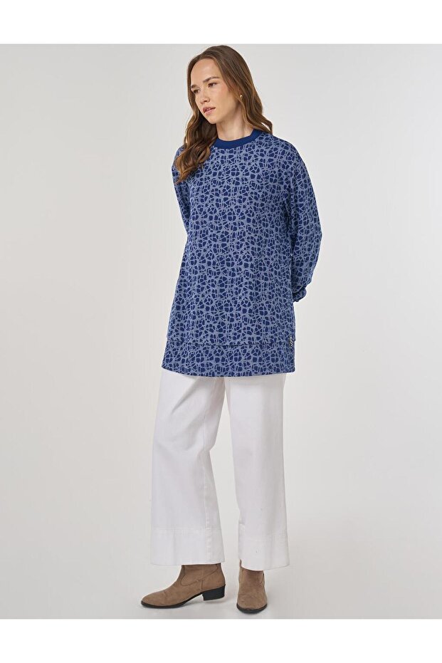 Patterned Viscose Sweatshirt Indigo - 2