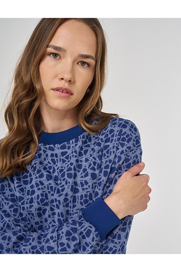 Patterned Viscose Sweatshirt Indigo - 7