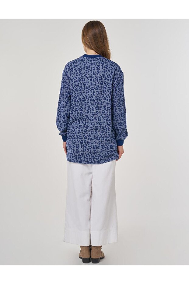 Patterned Viscose Sweatshirt Indigo - 5