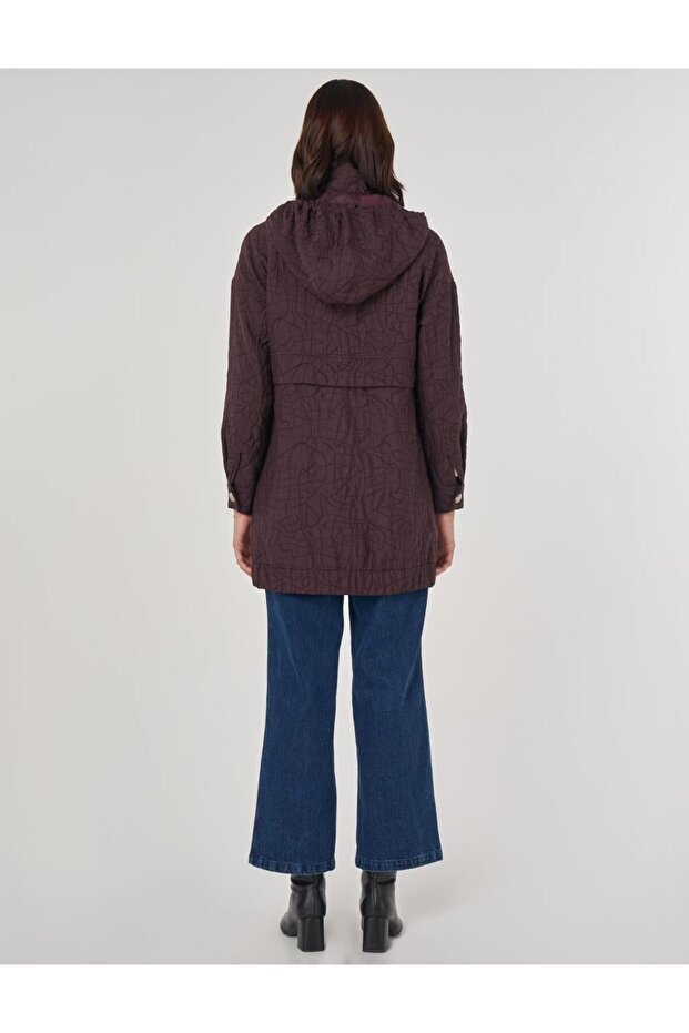 Parlak Düğmeli Kapitone Kap Koyu Bordo - 5