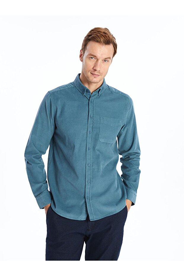 LCWAIKIKI Classic Regular Fit Uzun Kollu Kadife Erkek Gömlek - 1