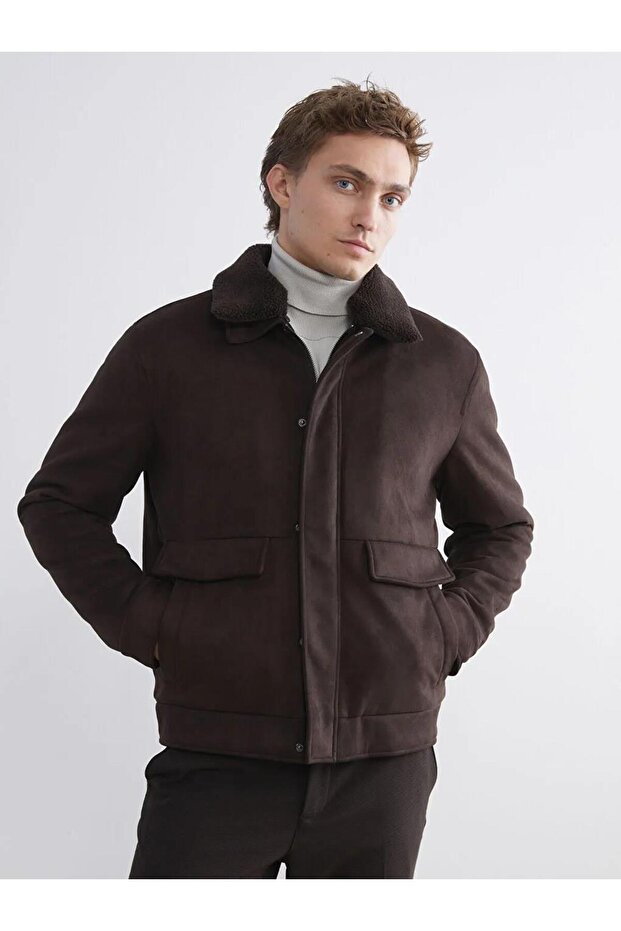 Standard Pattern Fur Collar Suede Men's Coat (W5)