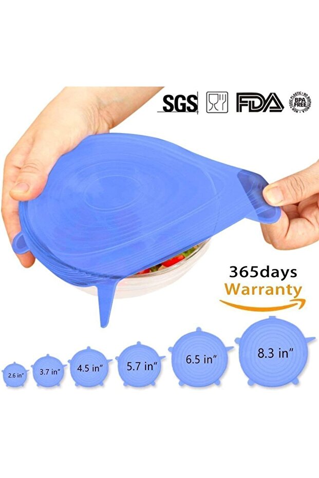 أغطية سيليكون قابلة للتمدد - عبوة من 6 قطع - أغطية قابلة للتمدد متعددة الأحجام - 5