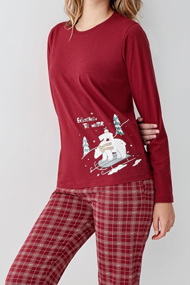 Anne Kız Bordo Pijama Takım, Kombin Yapmak İçin tek tek sepete eklenmelidir - 6