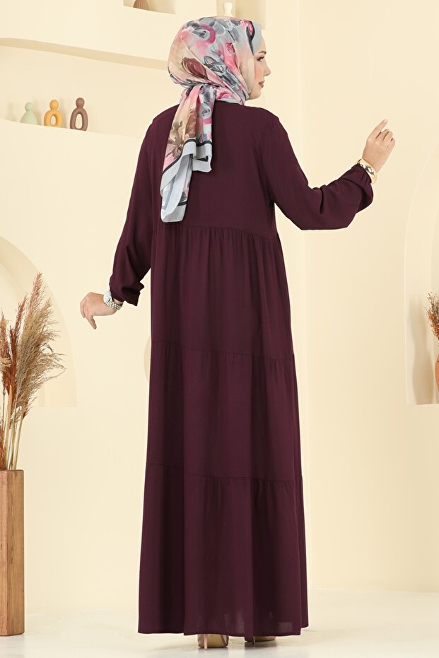 Önü Yarım Düğmeli Elbise 5010ERK1158-MS Mürdüm - 5