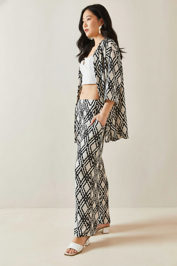 طقم بنطلون كيمونو بنمط عرقي - 2